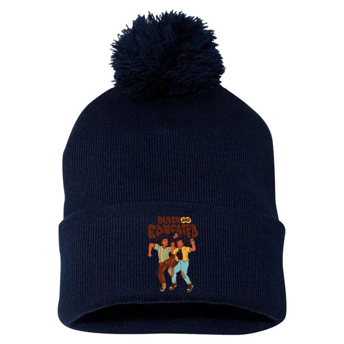 Black And Educated Retro Black History Pom Pom 12in Knit Beanie