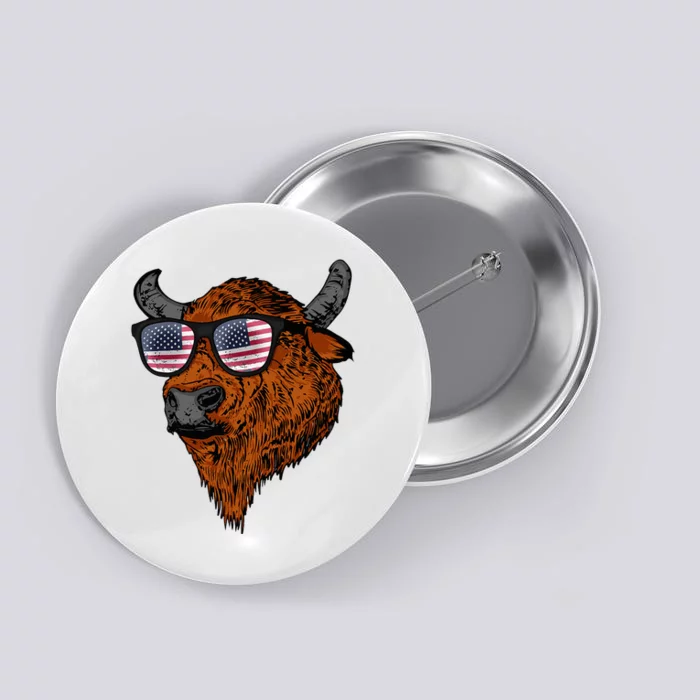 Buffalo American Flag Usa National Park Bison Button