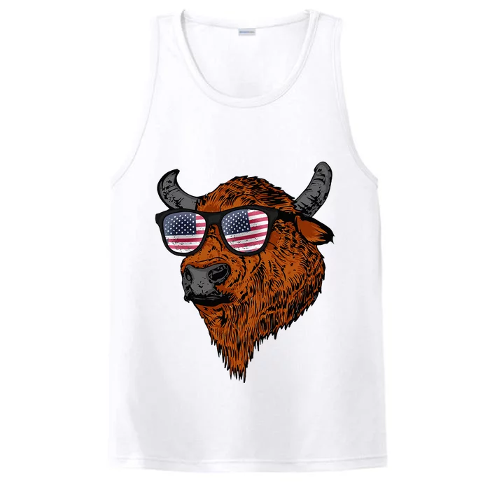 Buffalo American Flag Usa National Park Bison Performance Tank