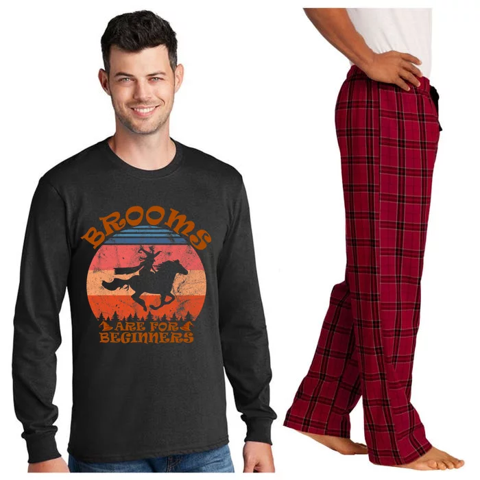 Brooms Are For Beginners Witch Riding Horse Halloween Retro Long Sleeve Pajama Set