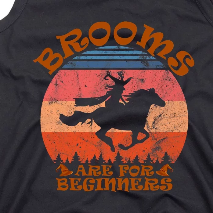 Brooms Are For Beginners Witch Riding Horse Halloween Retro Tank Top