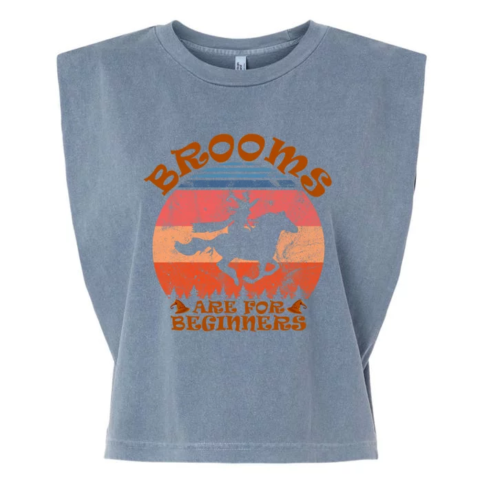 Brooms Are For Beginners Witch Riding Horse Halloween Retro Garment-Dyed Women's Muscle Tee