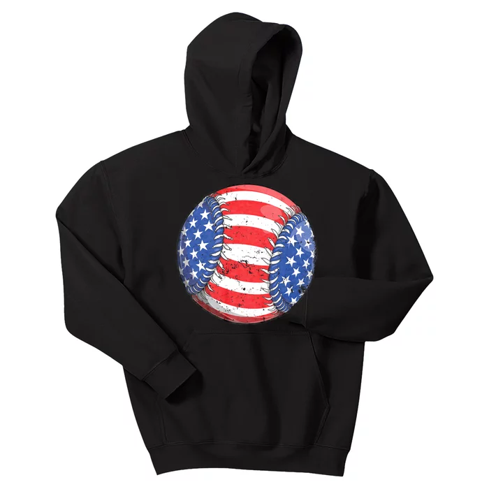 Baseball American Flag 4th Of July Retro Ball Sport Kids Hoodie