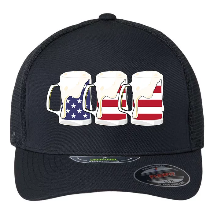 Beer American Flag Shirt 4th Of July Men Women Merica USA Flexfit Unipanel Trucker Cap