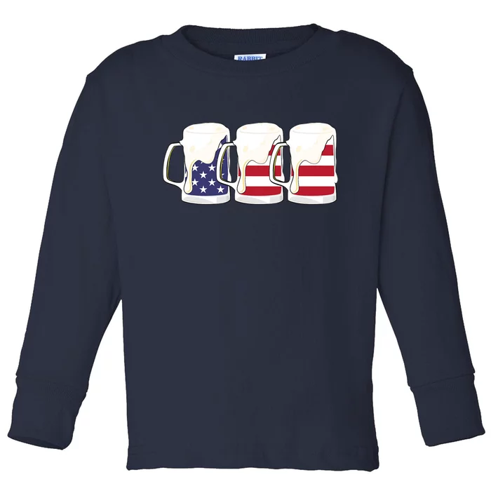 Beer American Flag Shirt 4th Of July Men Women Merica USA Toddler Long Sleeve Shirt