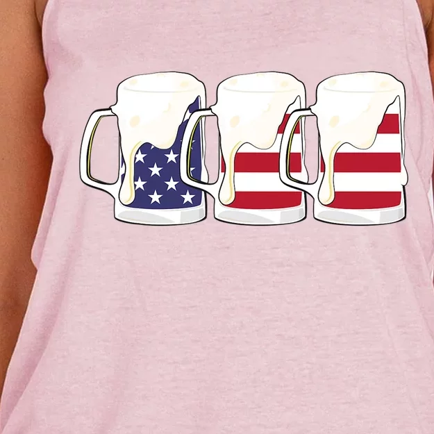 Beer American Flag Shirt 4th Of July Men Women Merica USA Women's Knotted Racerback Tank