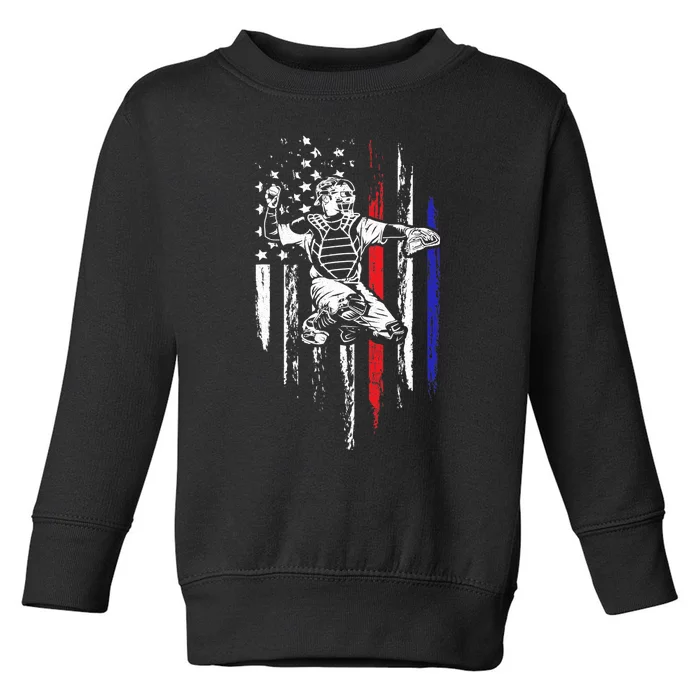 Baseball American Flag Patriotic Catcher 4th Of July Gift Toddler Sweatshirt