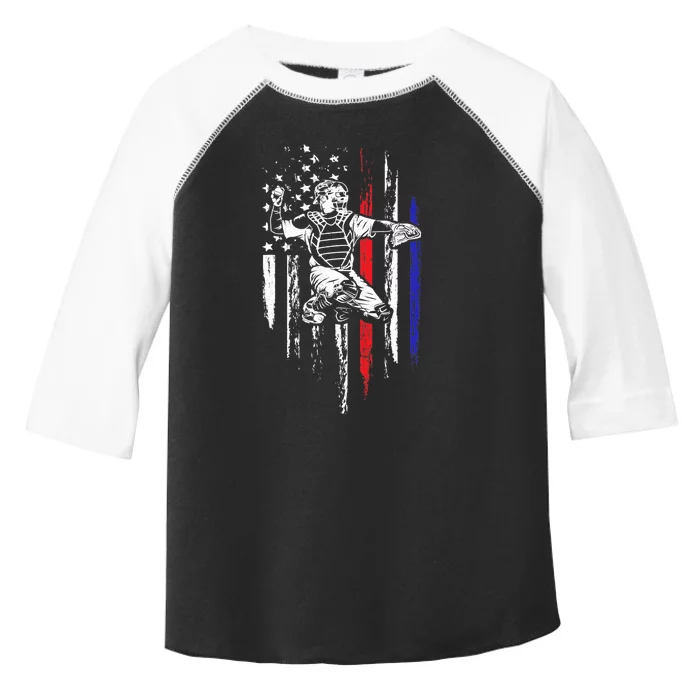 Baseball American Flag Patriotic Catcher 4th Of July Gift Toddler Fine Jersey T-Shirt