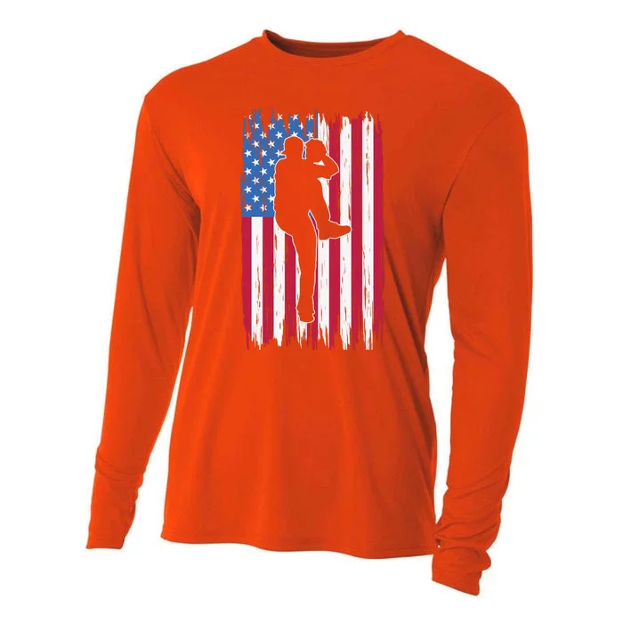 Baseball American Flag Sport Cooling Performance Long Sleeve Crew