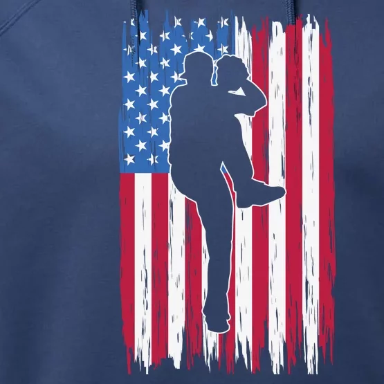 Baseball American Flag Sport Performance Fleece Hoodie