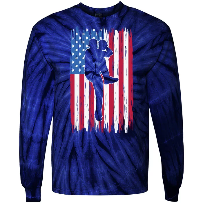 Baseball American Flag Sport Tie-Dye Long Sleeve Shirt