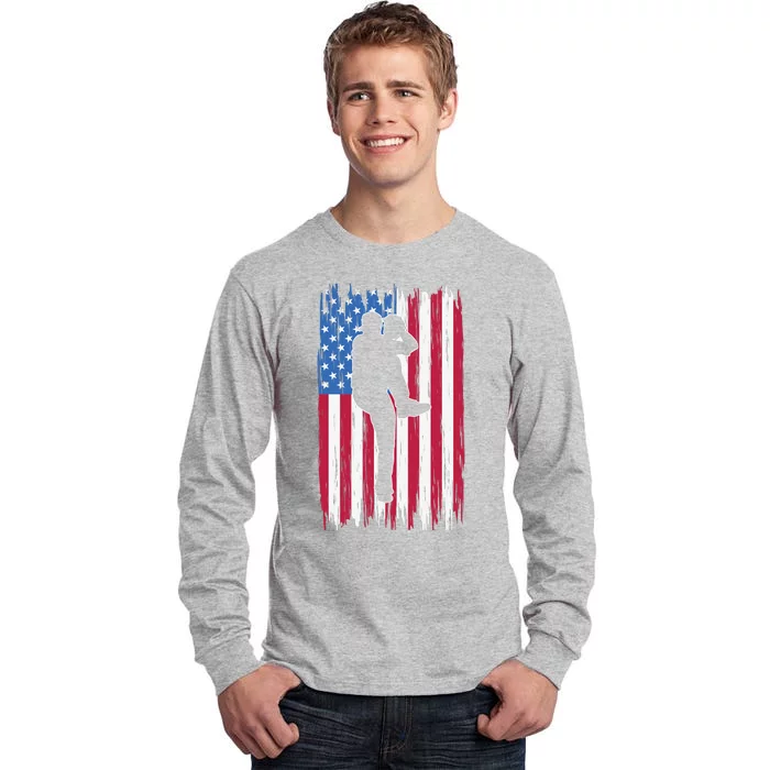 Baseball American Flag Sport Tall Long Sleeve T-Shirt