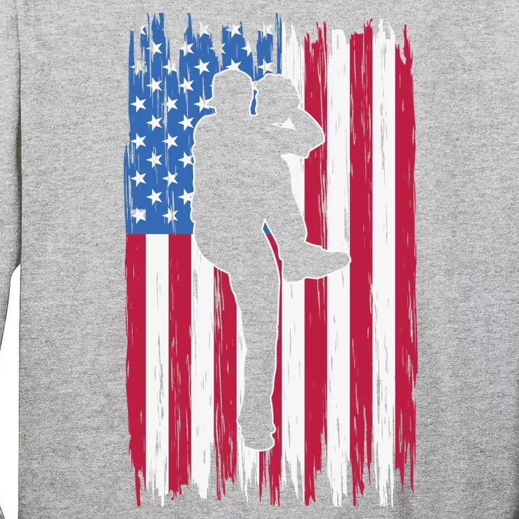 Baseball American Flag Sport Tall Long Sleeve T-Shirt