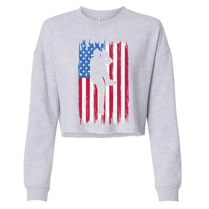 Baseball American Flag Sport Cropped Pullover Crew