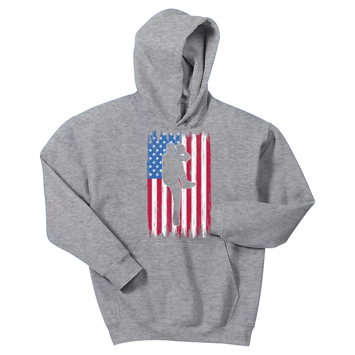 Baseball American Flag Sport Kids Hoodie