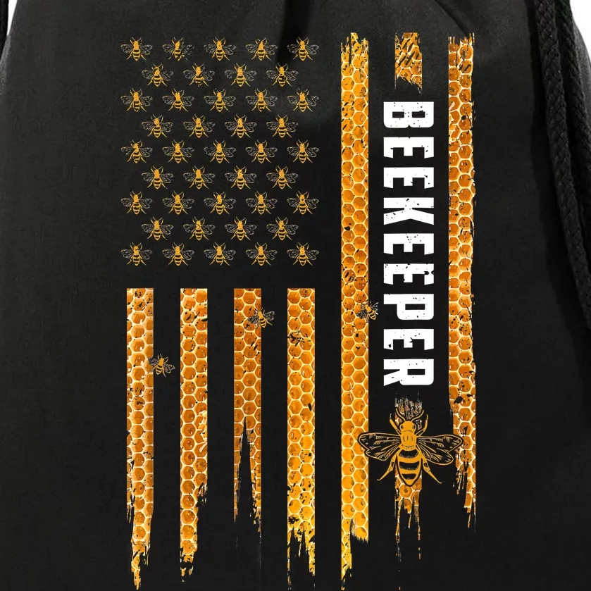 Beekeeping American Flag Honeycomb Honey Bees Beekeeper Drawstring Bag