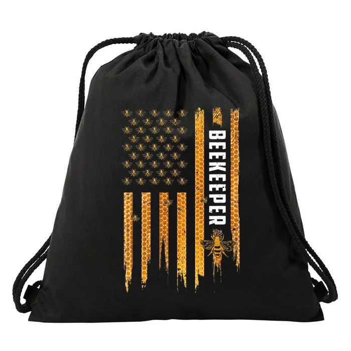 Beekeeping American Flag Honeycomb Honey Bees Beekeeper Drawstring Bag