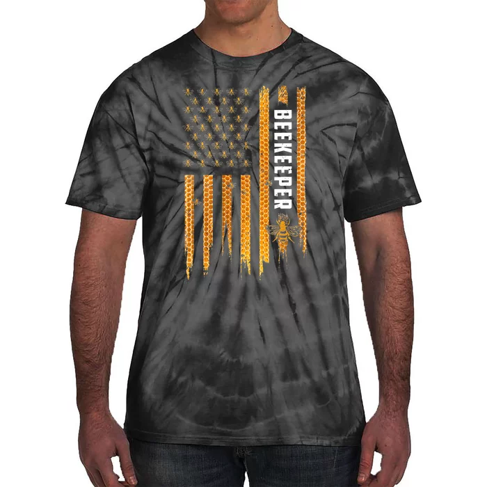 Beekeeping American Flag Honeycomb Honey Bees Beekeeper Tie-Dye T-Shirt