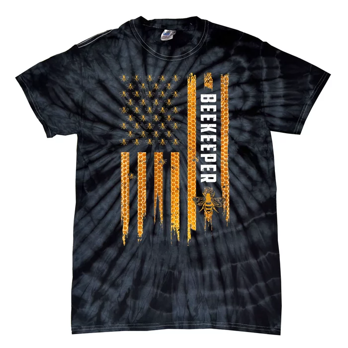 Beekeeping American Flag Honeycomb Honey Bees Beekeeper Tie-Dye T-Shirt