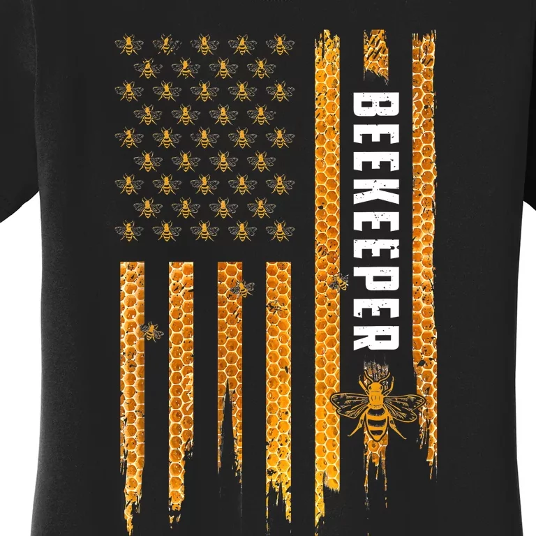 Beekeeping American Flag Honeycomb Honey Bees Beekeeper Women's T-Shirt