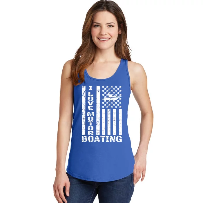 Boater American Flag I Love Motor Boating Great Gift Ladies Essential Tank