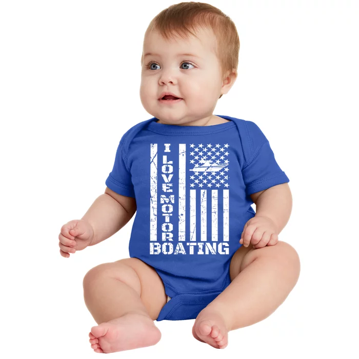 Boater American Flag I Love Motor Boating Great Gift Baby Bodysuit