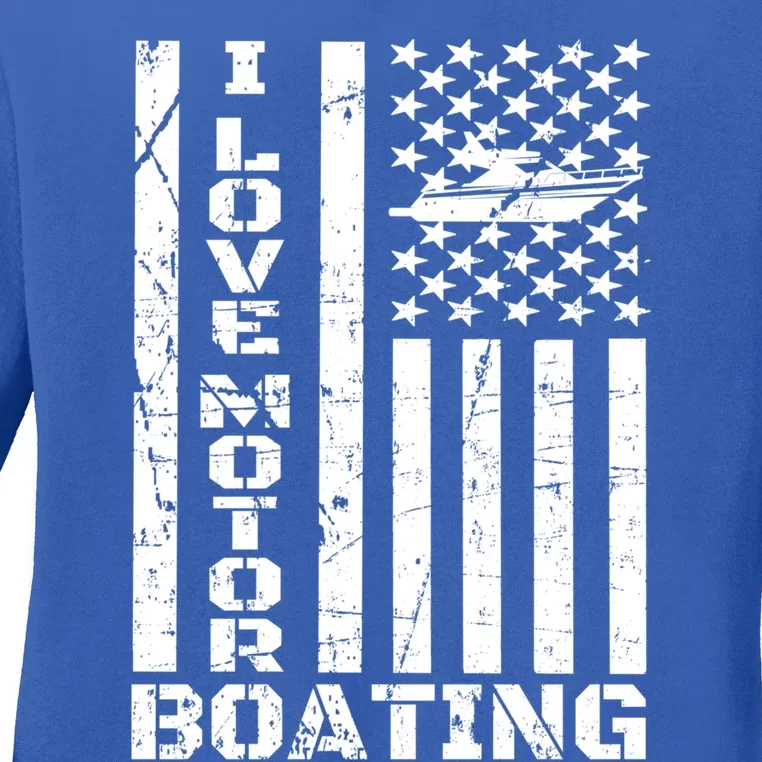 Boater American Flag I Love Motor Boating Great Gift Ladies Long Sleeve Shirt