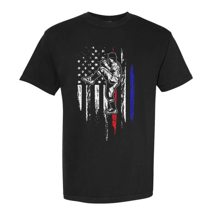 Baseball American Flag Pitcher USA Pitching 4th Of July Gift Garment-Dyed Heavyweight T-Shirt