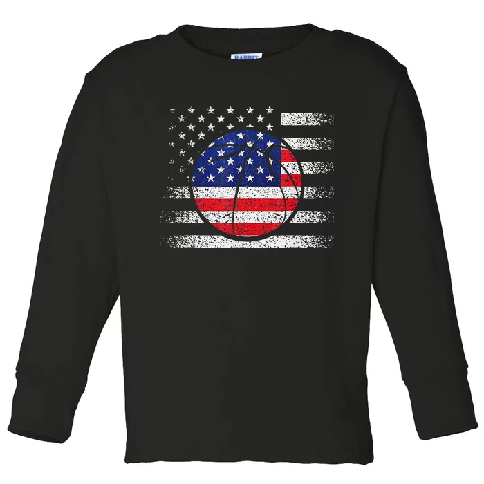 Basketball American Flag 4th Of July USA Sports Team Players Toddler Long Sleeve Shirt