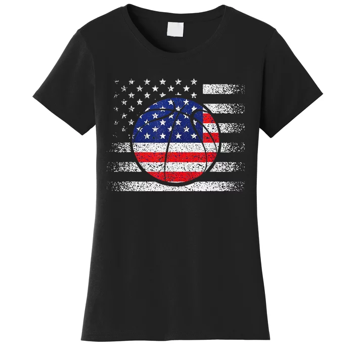 Basketball American Flag 4th Of July USA Sports Team Players Women's T-Shirt