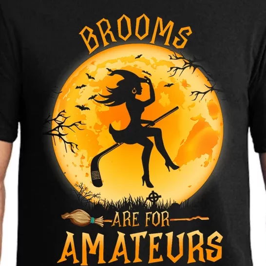 Brooms Are For Amateurs Witch Riding Hockey Stick Halloween Pajama Set