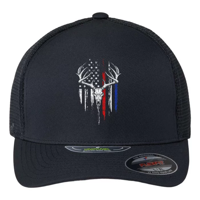 Bowhunting American Flag USA Bow Whitetail Deer Hunter Gift Flexfit Unipanel Trucker Cap