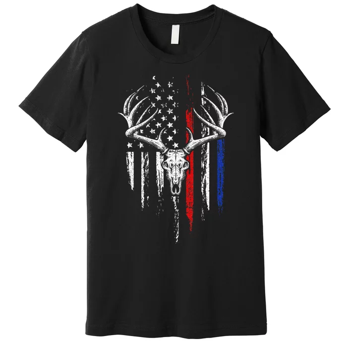 Bowhunting American Flag USA Bow Whitetail Deer Hunter Gift Premium T-Shirt