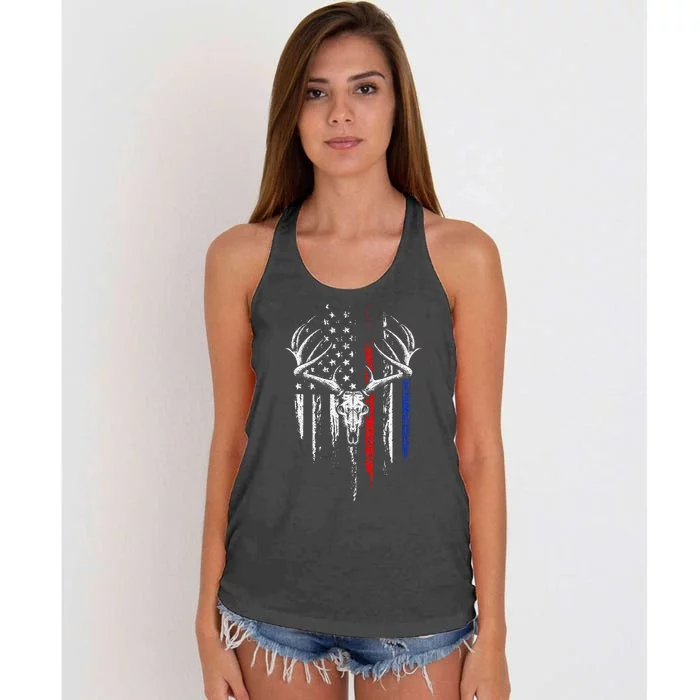 Bowhunting American Flag USA Bow Whitetail Deer Hunter Gift Women's Knotted Racerback Tank