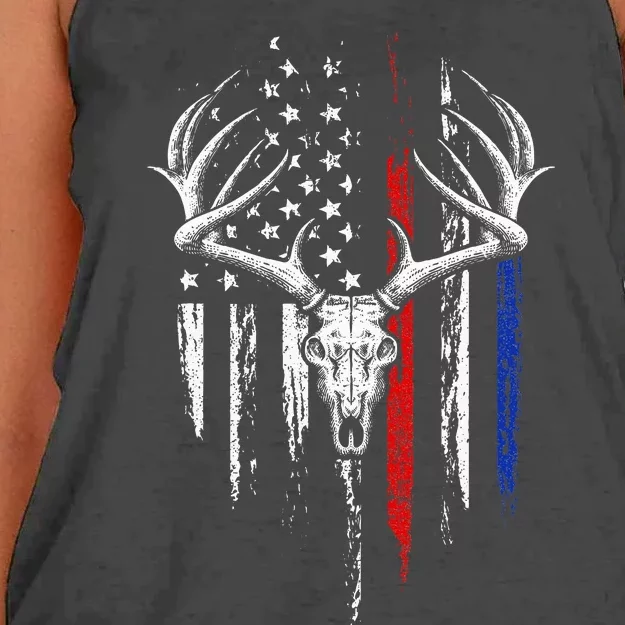 Bowhunting American Flag USA Bow Whitetail Deer Hunter Gift Women's Knotted Racerback Tank