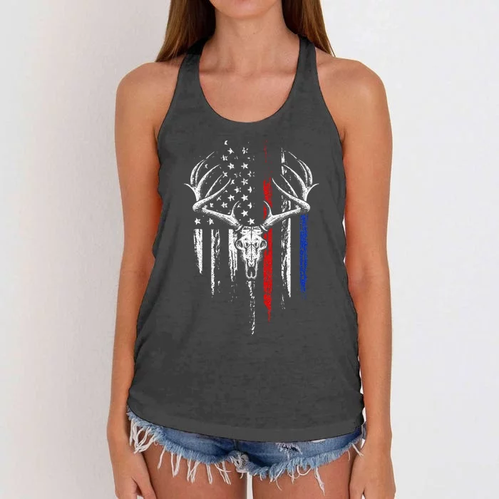 Bowhunting American Flag USA Bow Whitetail Deer Hunter Gift Women's Knotted Racerback Tank