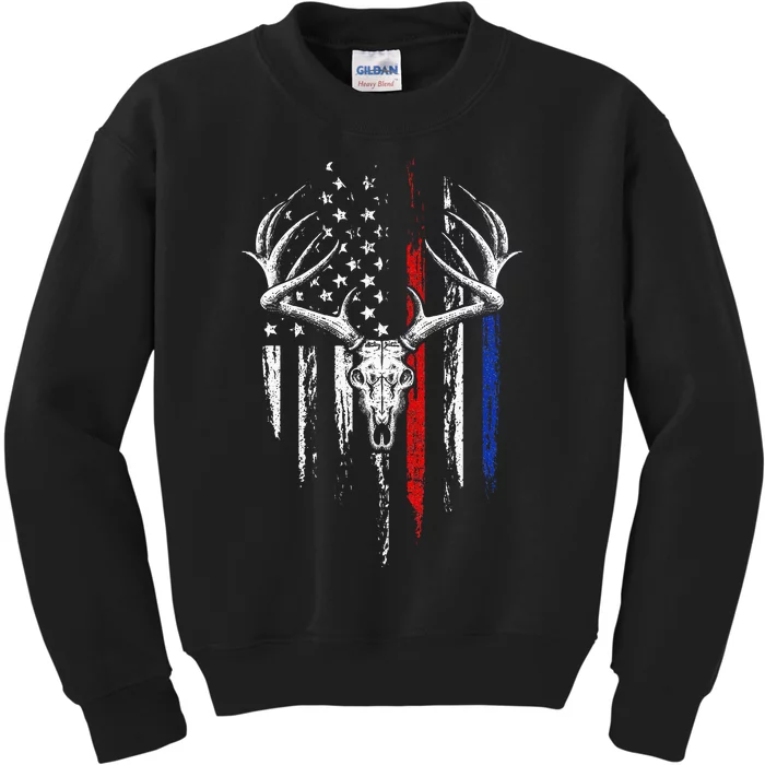 Bowhunting American Flag USA Bow Whitetail Deer Hunter Gift Kids Sweatshirt