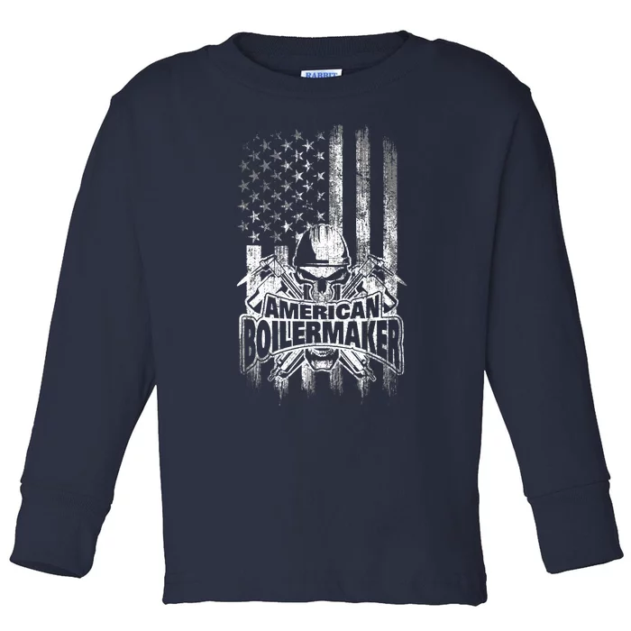 Boilermaker American Flag Skull And Tools Toddler Long Sleeve Shirt