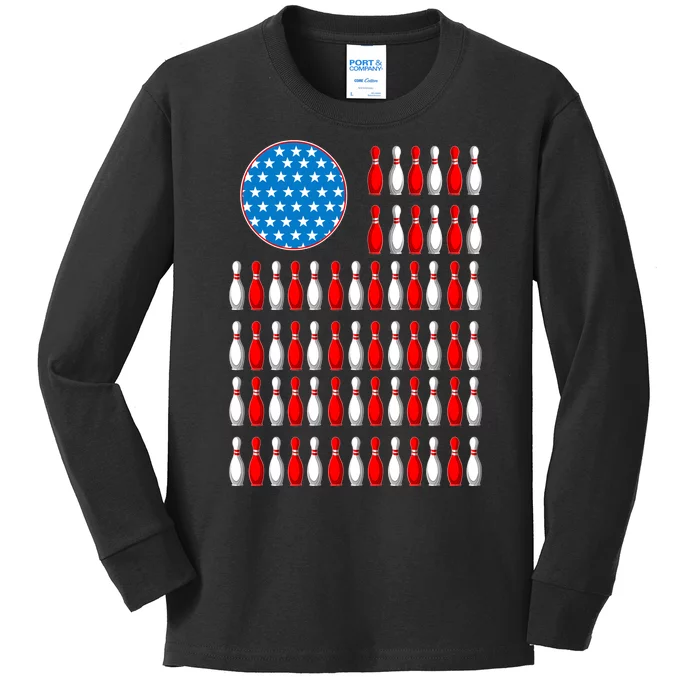 Bowling American Flag Kids Long Sleeve Shirt