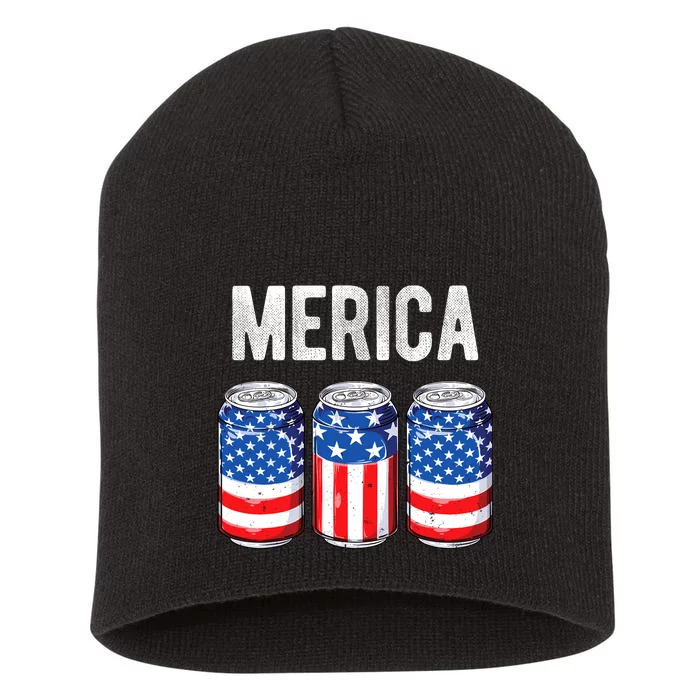 Beer American Flag 4th Of July Merica Usa Drinking Short Acrylic Beanie