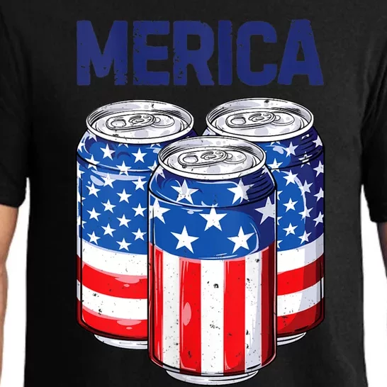 Beer American Flag 4th Of July Merica Usa Drinking Pajama Set