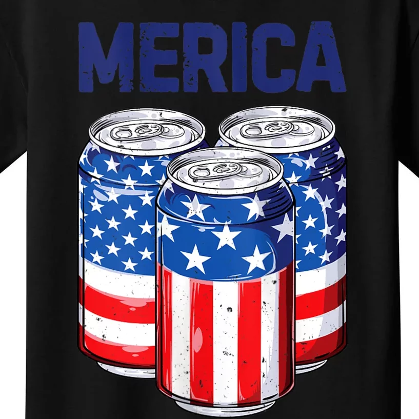 Beer American Flag 4th Of July Merica Usa Drinking Kids T-Shirt