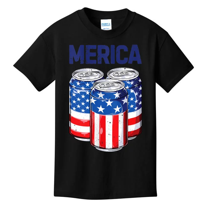 Beer American Flag 4th Of July Merica Usa Drinking Kids T-Shirt