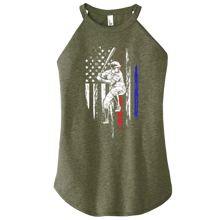 Baseball American Flag Batter Hitting USA 4th Of July Gift Women’s Perfect Tri Rocker Tank