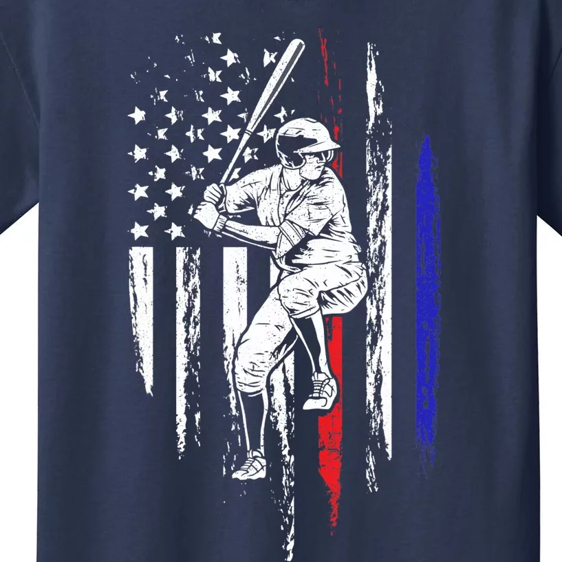 Baseball American Flag Batter Hitting USA 4th Of July Gift Kids T-Shirt