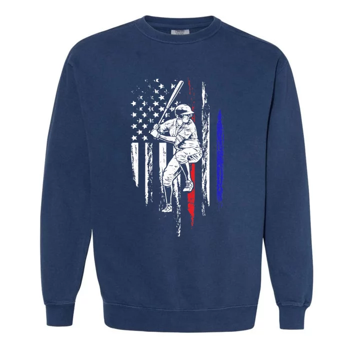 Baseball American Flag Batter Hitting USA 4th Of July Gift Garment-Dyed Sweatshirt