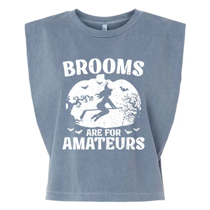 Brooms Are For Amateurs Hockey Stick Pumpkin Hockey Garment-Dyed Women's Muscle Tee