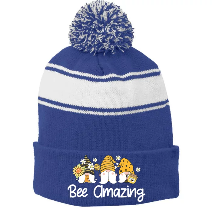 Bee Amazing Funny Beekeeping Lover Buzzing Bees Gnome Lover Gift Stripe Pom Pom Beanie