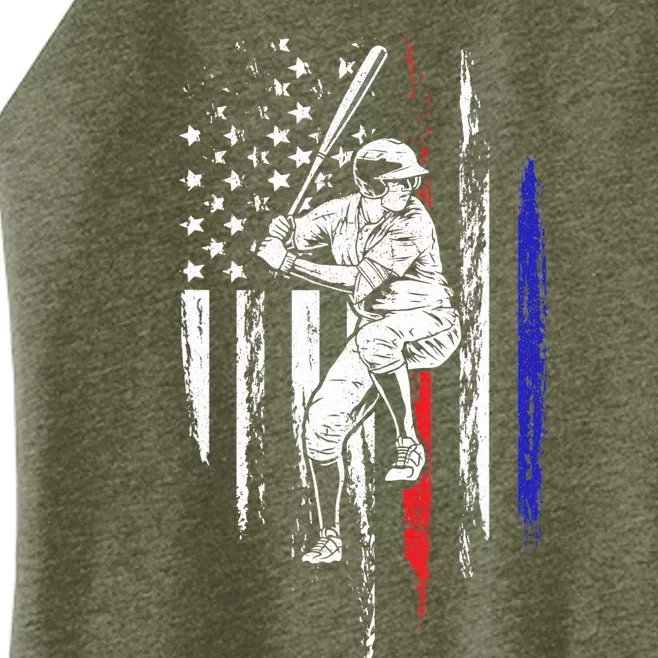 Baseball American Flag Batter Hitting USA 4th Of July Gift Women’s Perfect Tri Rocker Tank