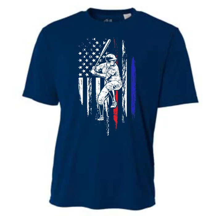 Baseball American Flag Batter Hitting USA 4th Of July Gift Cooling Performance Crew T-Shirt